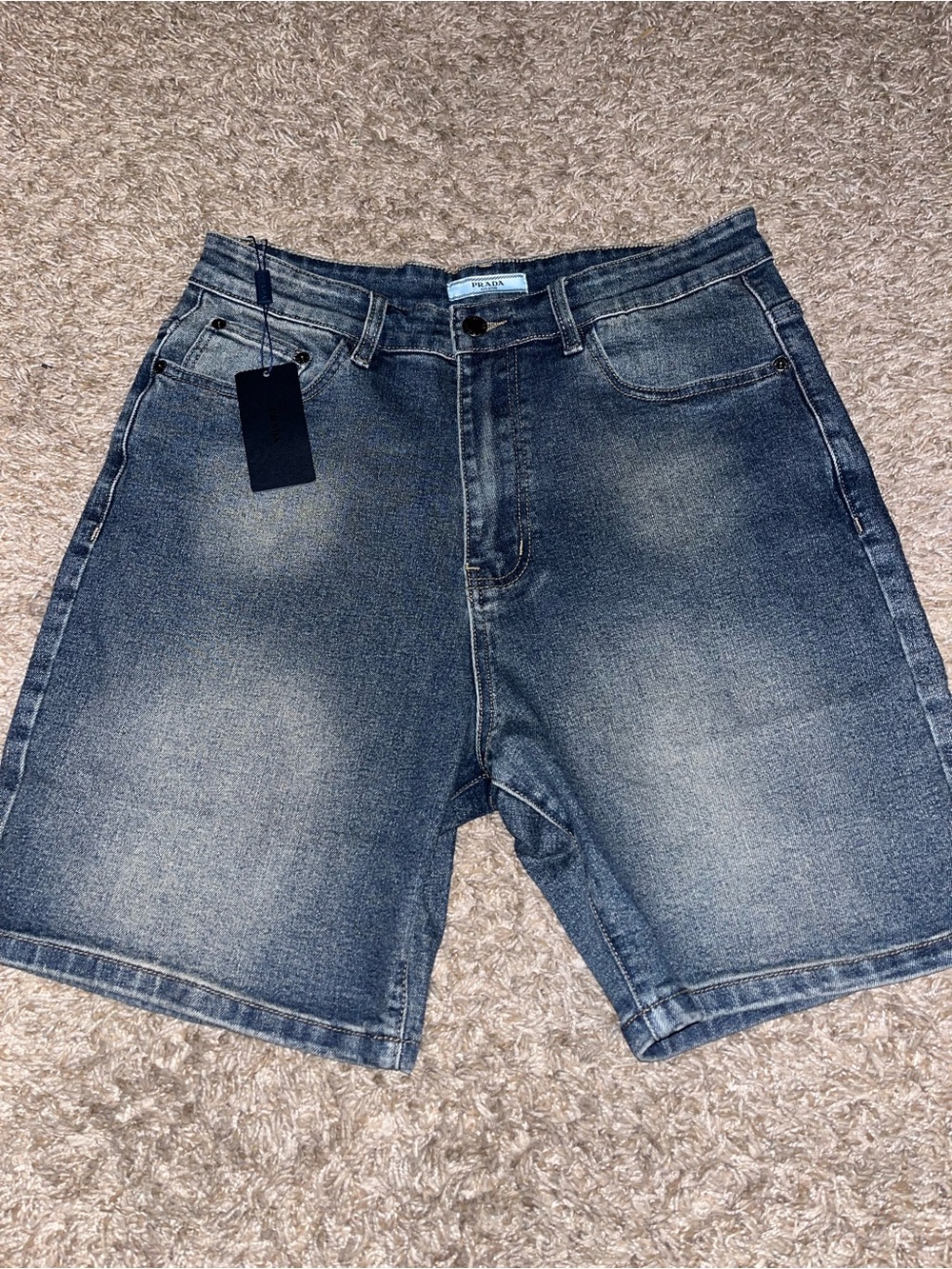 Prada Men's Distressed Blue Denim Shorts